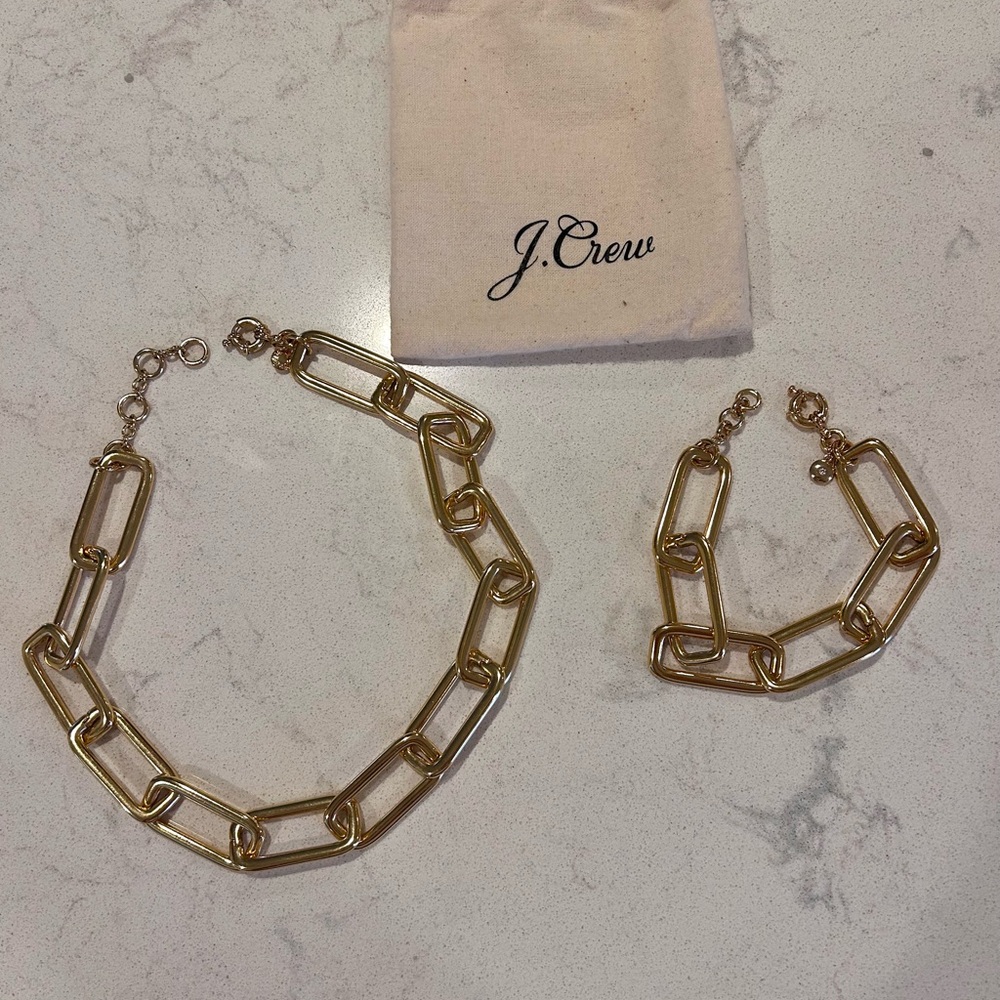 J. Crew Gold Link Necklace and Bracelet